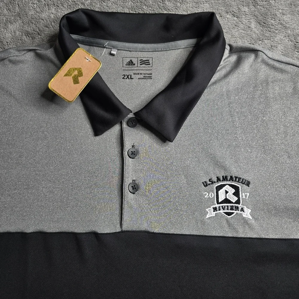 Adidas Riviera Country Club US Amateur 2017 Golf Polo 3 Stripe Black Gray 2XL